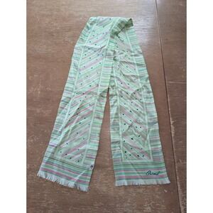 Vintage Burmel Silk Scarf Green Pink Striped Made in Japan purse neck tie